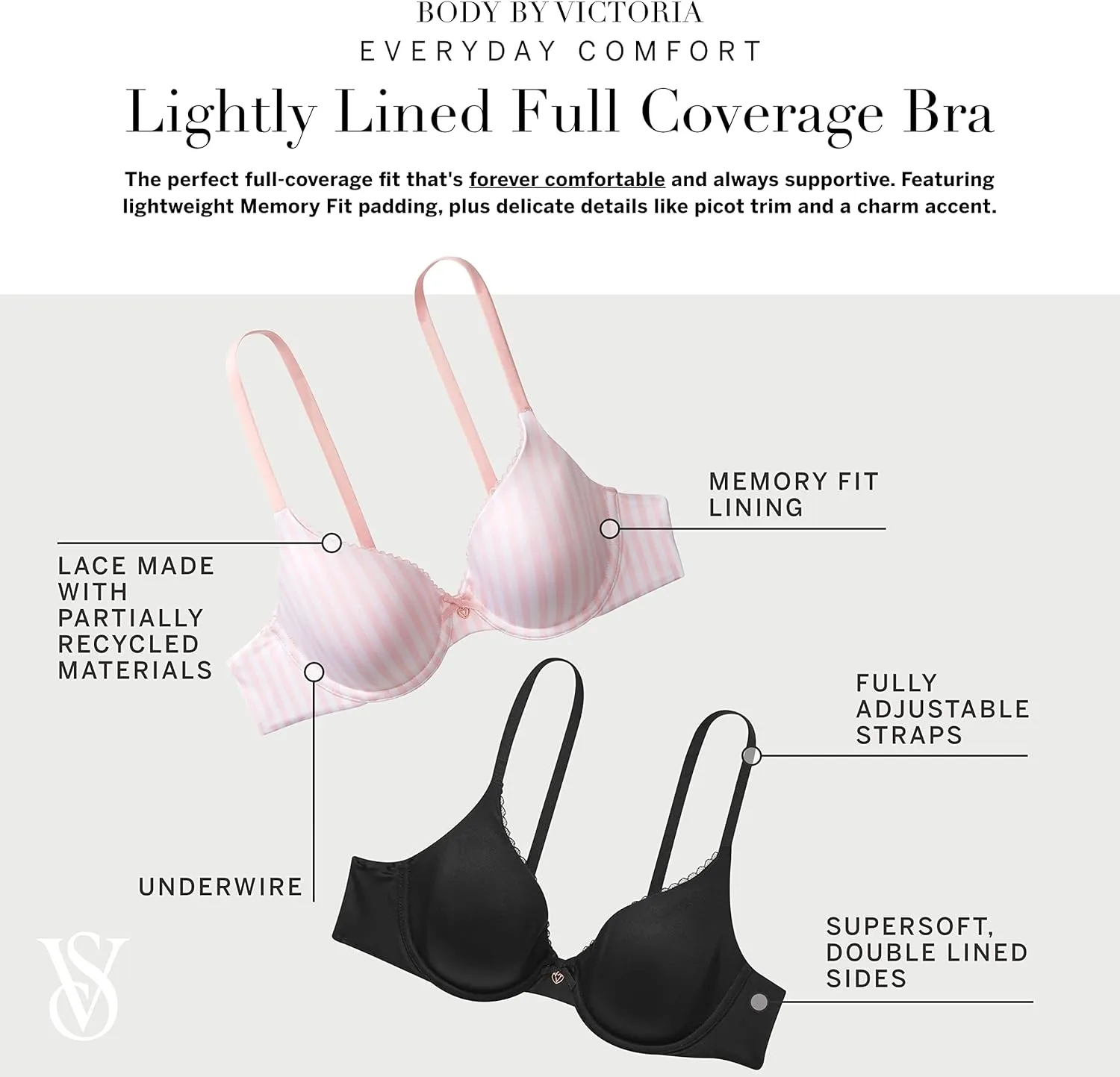 Victoria's Secret Women's Body by Victoria Full Coverage Lightly Lined T-Shirt Bra, Bras for Women (32B-40DDD)