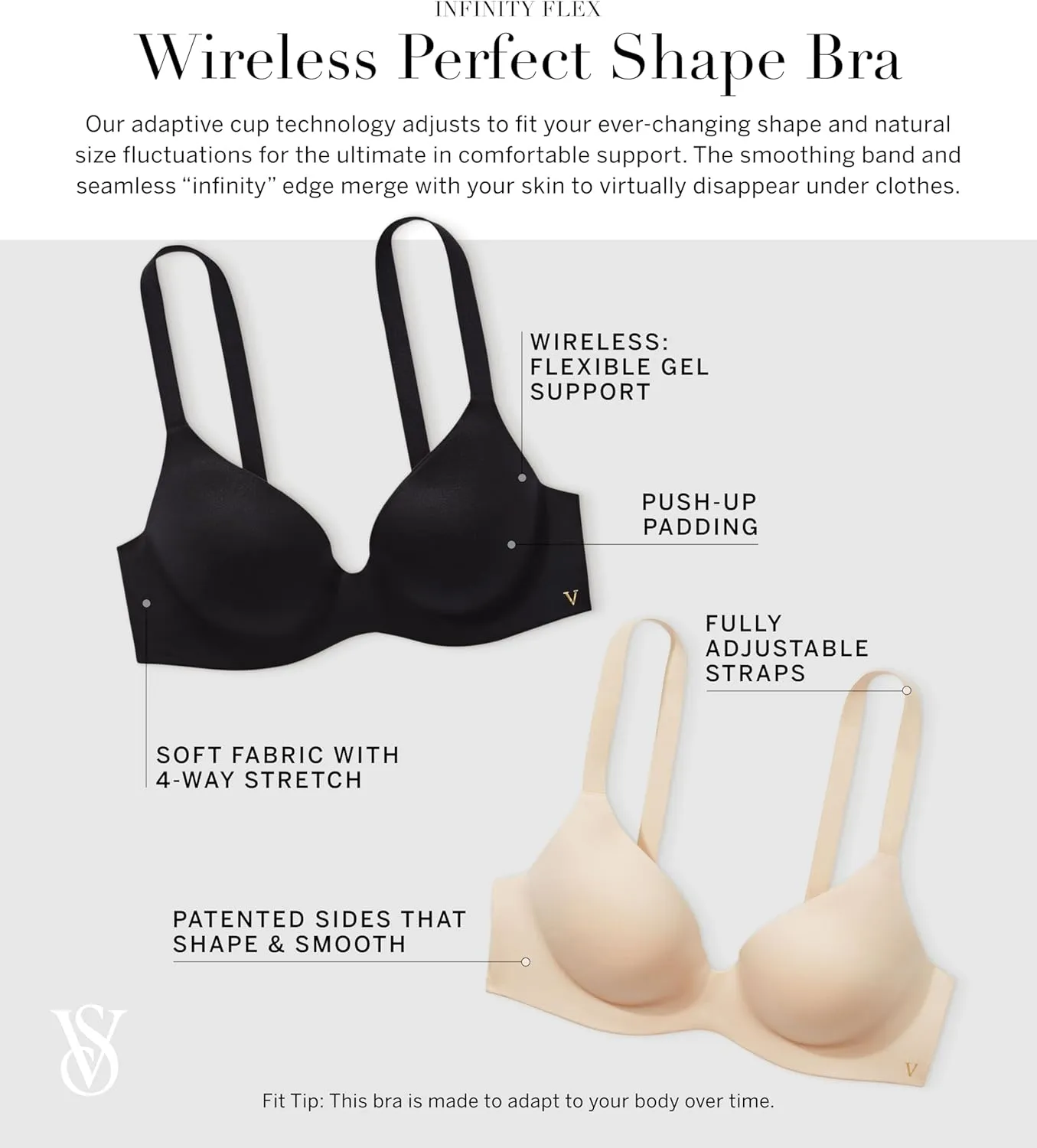 Victoria's Secret Women's Infinity Flex Full Coverage Push Up Wireless Bra, Bras for Women (32B-38DDD)