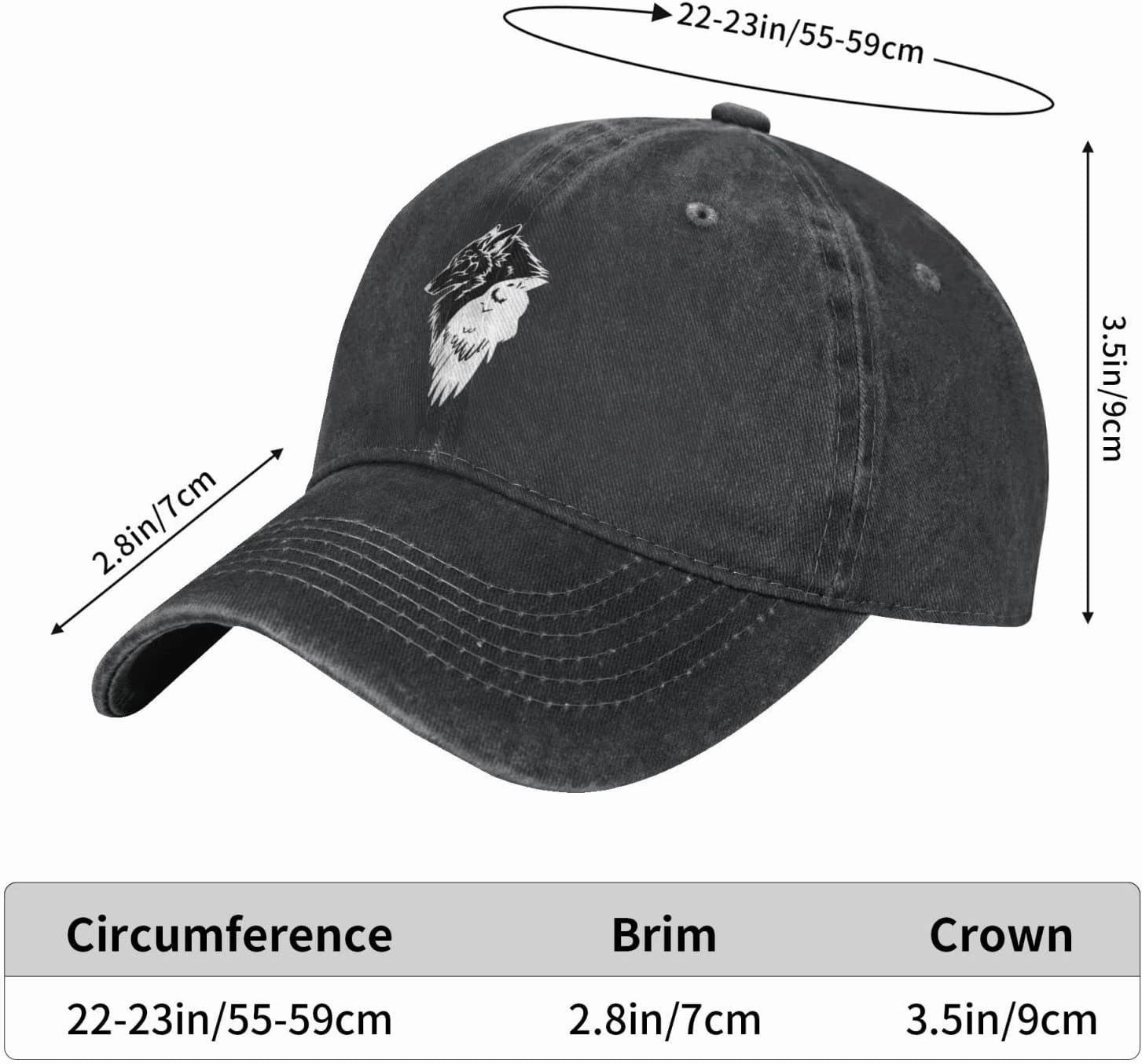 Viking Norse Wolf Raven Rune Adjustable Cowboy Hat Outdoor Travel Casual Hat Sandwich Hat Washed Denim Hat