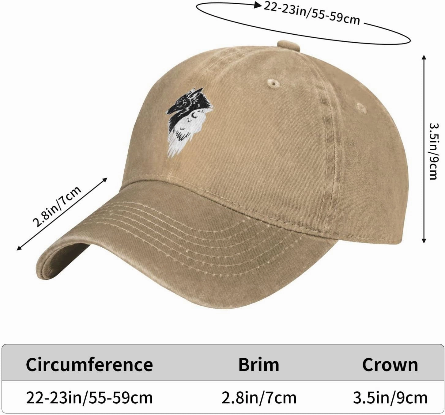 Viking Norse Wolf Raven Rune Adjustable Cowboy Hat Outdoor Travel Casual Hat Sandwich Hat Washed Denim Hat