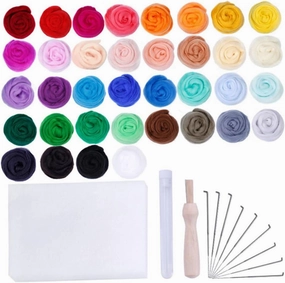 VILLFUL 48pcs Wool Felt Kit 36 Handmade Wool Fantasy Flowers for Toys Crafts Clothing Felting Kit Accessories