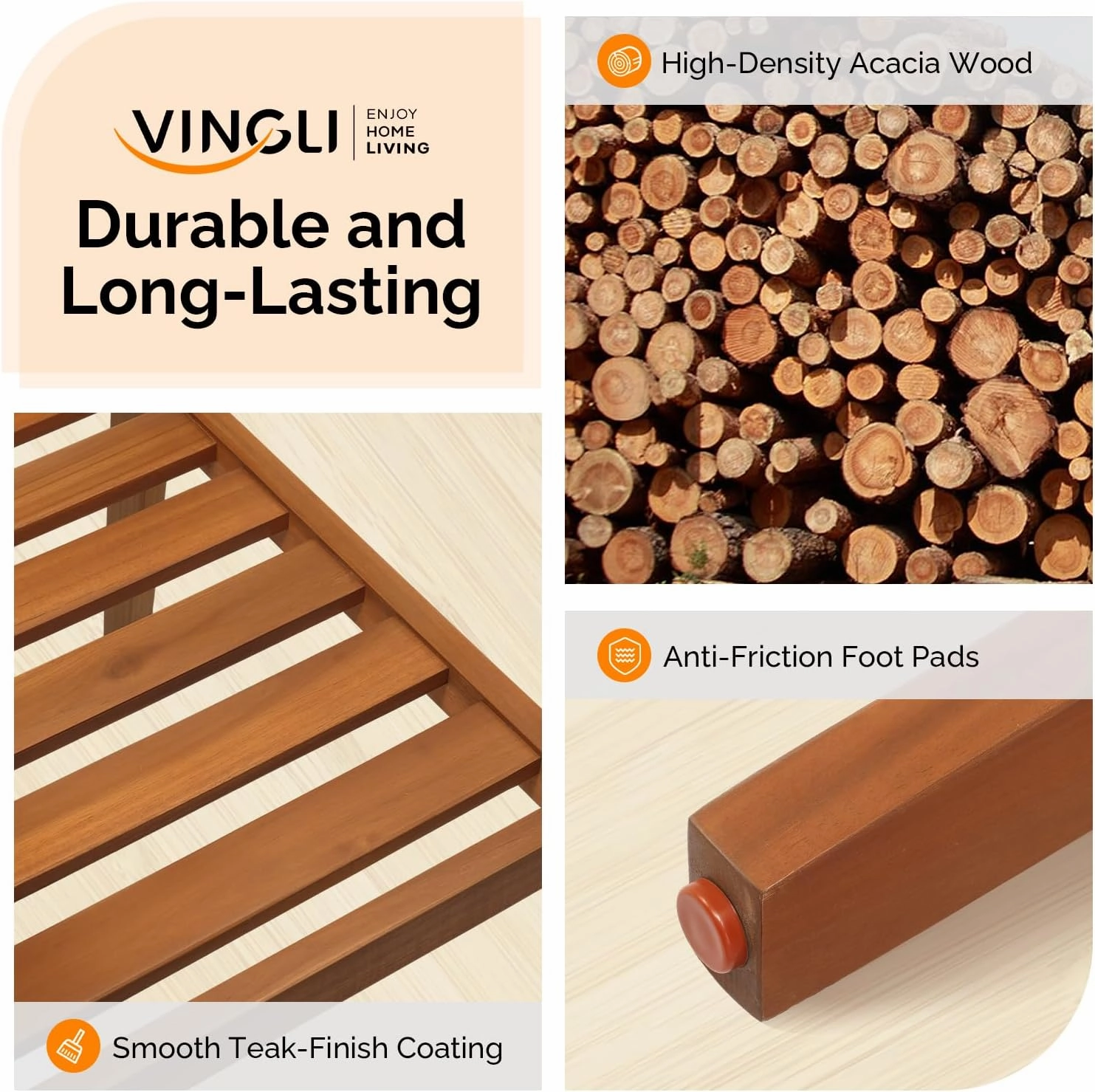 VINGLI Stackable Wooden Patio Dining Chairs – Set of 4, Durable Acacia Wood Outdoor Dining Chairs with Cushions and Comfortable Armrests – Perfect for Porch, Garden, Balcony, Pool, and Indoor