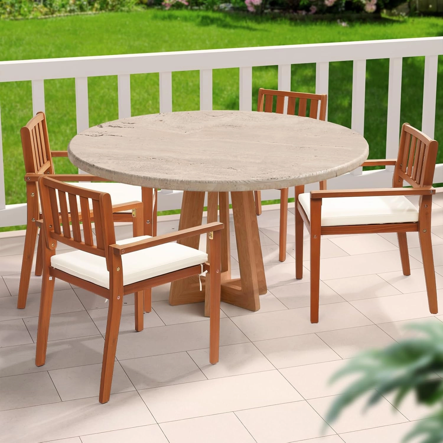 VINGLI Stackable Wooden Patio Dining Chairs – Set of 4, Durable Acacia Wood Outdoor Dining Chairs with Cushions and Comfortable Armrests – Perfect for Porch, Garden, Balcony, Pool, and Indoor
