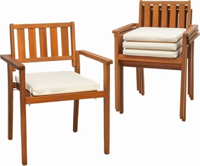 VINGLI Stackable Wooden Patio Dining Chairs – Set of 4, Durable Acacia Wood Outdoor Dining Chairs with Cushions and Comfortable Armrests – Perfect for Porch, Garden, Balcony, Pool, and Indoor