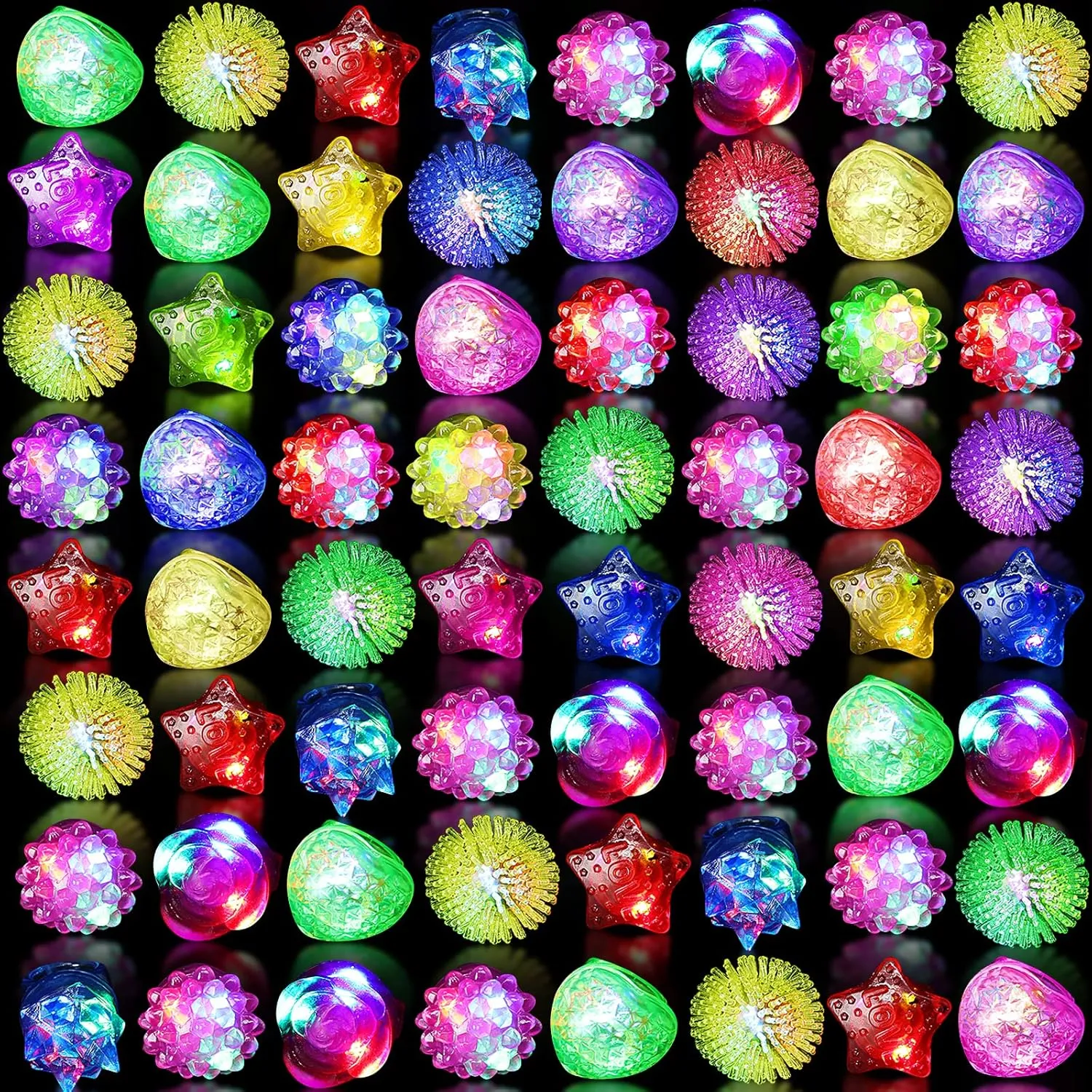 Vinsot Glow Favors LED Light up Rings Flashing Bumpy Jelly Rings Blinking Neon Rave Rubber Gift for Event Raves Glow in the Dark Party