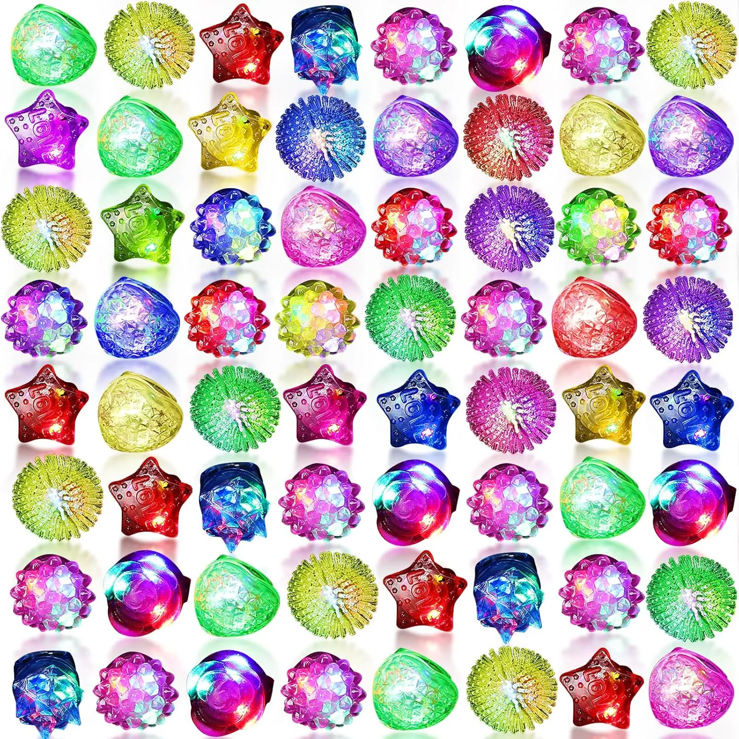 Vinsot Light up Rings Party Favors LED Flashing Jelly Rings Bumpy Glow in the Dark Rubber Light Blinking Neon Rave Gift for Birthday, Goodie Bags Stuffers, Prizes