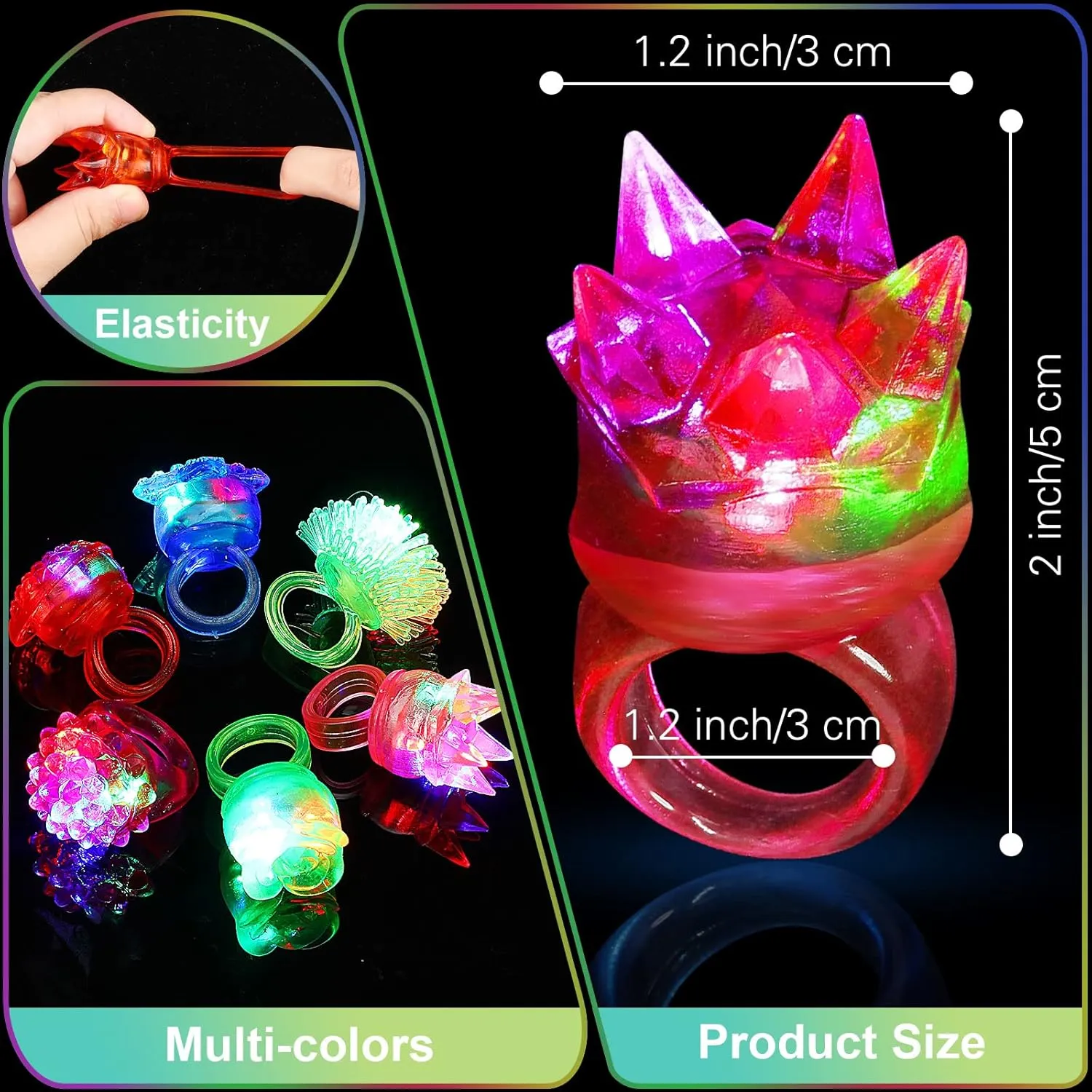 Vinsot Light up Rings Party Favors LED Flashing Jelly Rings Bumpy Glow in the Dark Rubber Light Blinking Neon Rave Gift for Birthday, Goodie Bags Stuffers, Prizes
