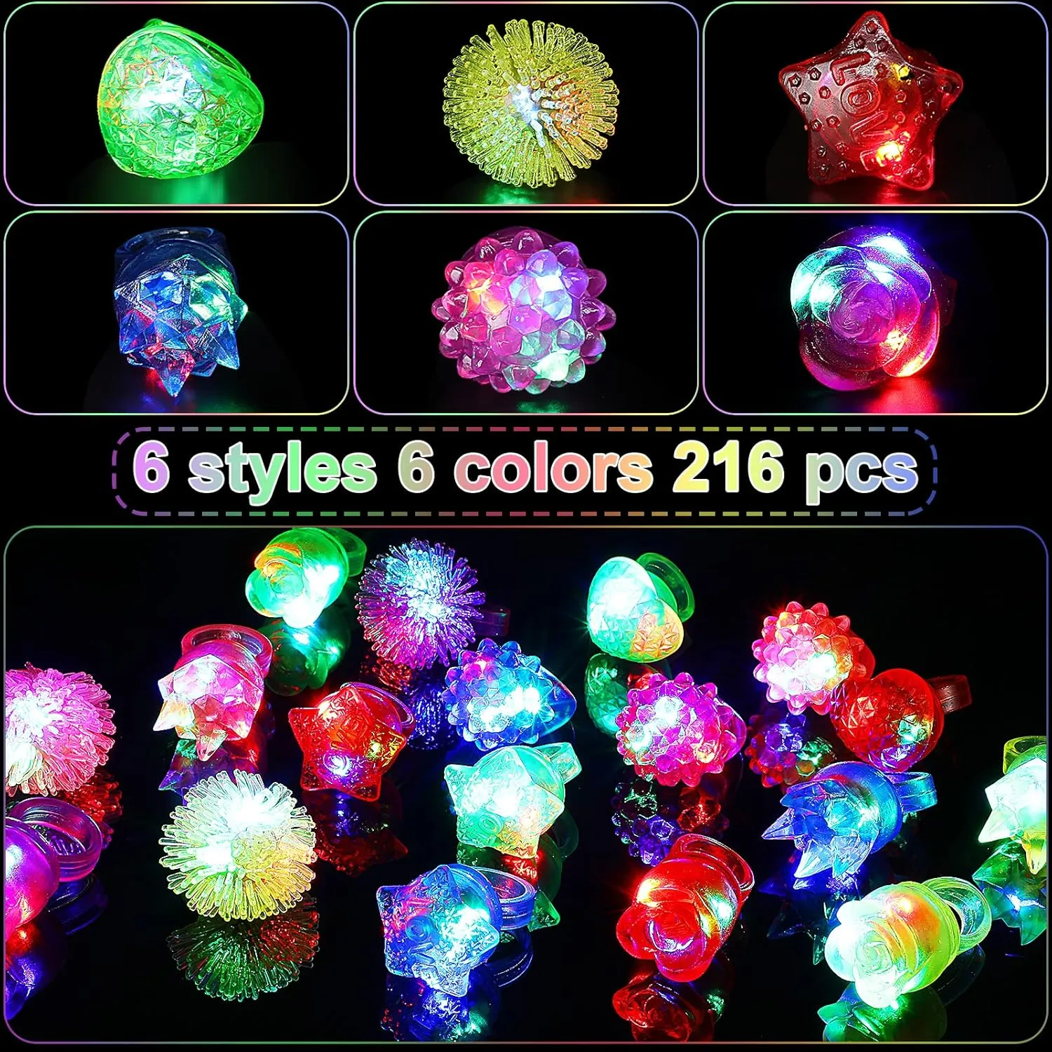 Vinsot Light up Rings Party Favors LED Flashing Jelly Rings Bumpy Glow in the Dark Rubber Light Blinking Neon Rave Gift for Birthday, Goodie Bags Stuffers, Prizes