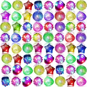 Vinsot Light up Rings Party Favors LED Flashing Jelly Rings Bumpy Glow in the Dark Rubber Light Blinking Neon Rave Gift for Birthday, Goodie Bags Stuffers, Prizes