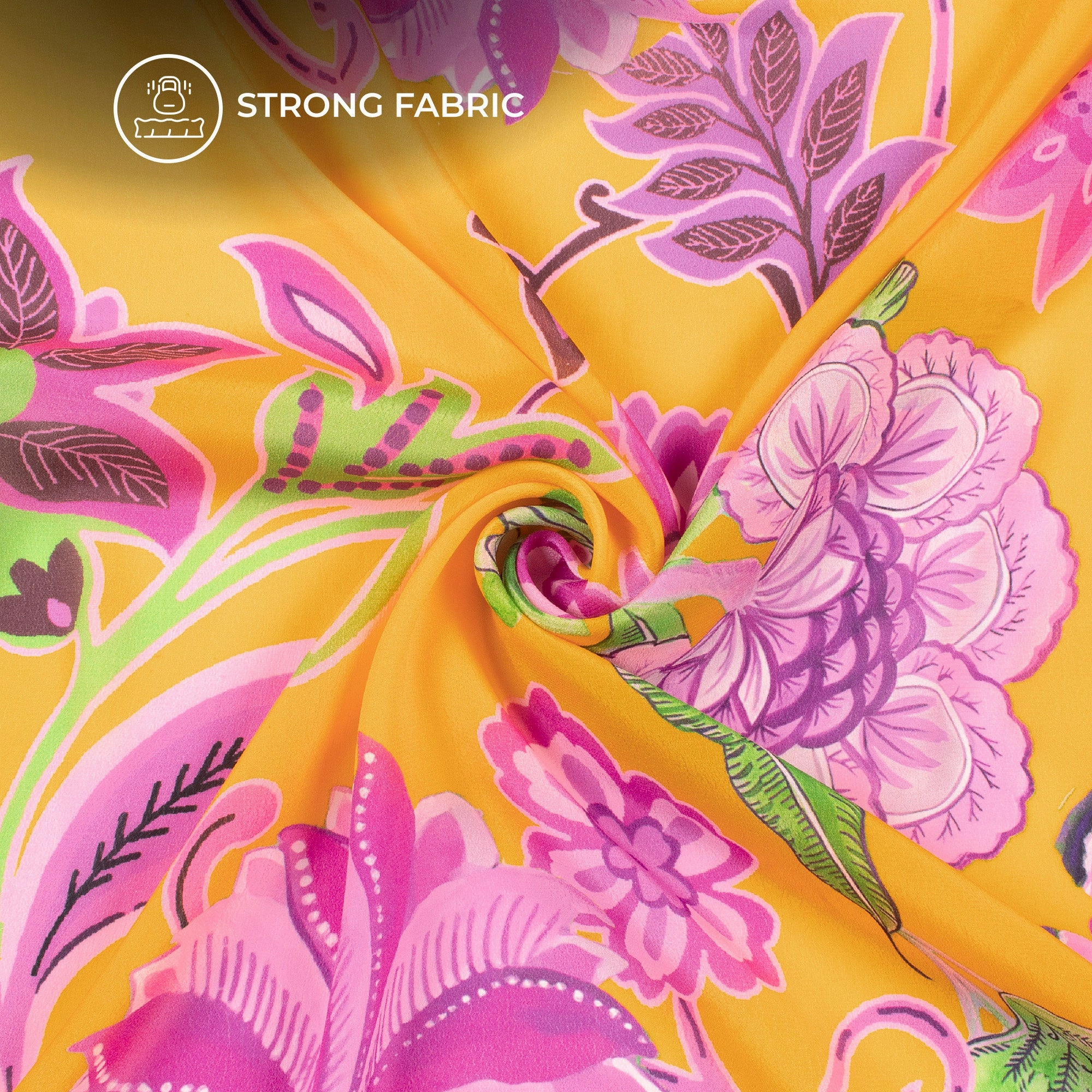 Vintage Ethinc Floral Digital Print Viscose Natural Crepe Fabric