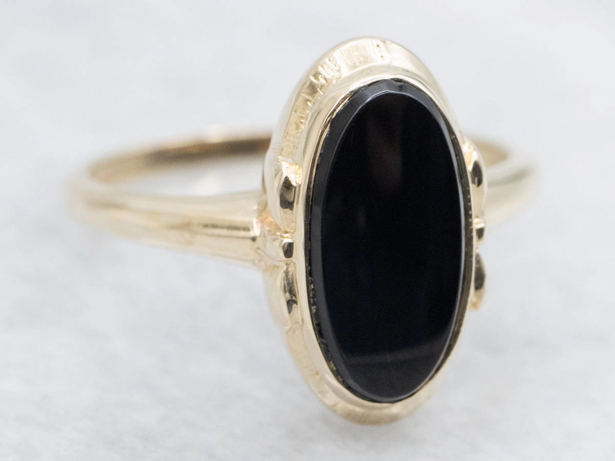 Vintage Gold Bezel Set Black Onyx Ring