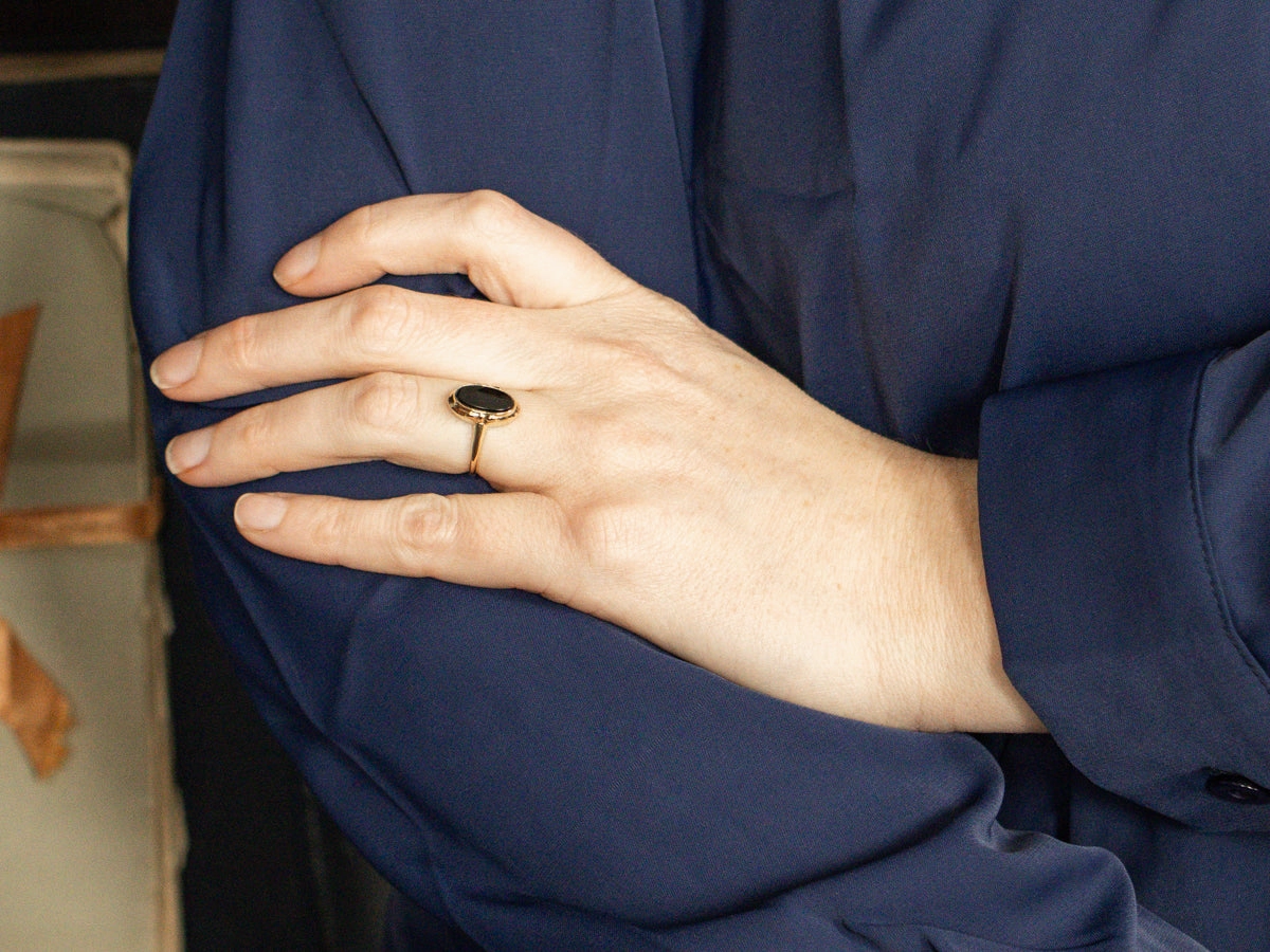 Vintage Gold Bezel Set Black Onyx Ring