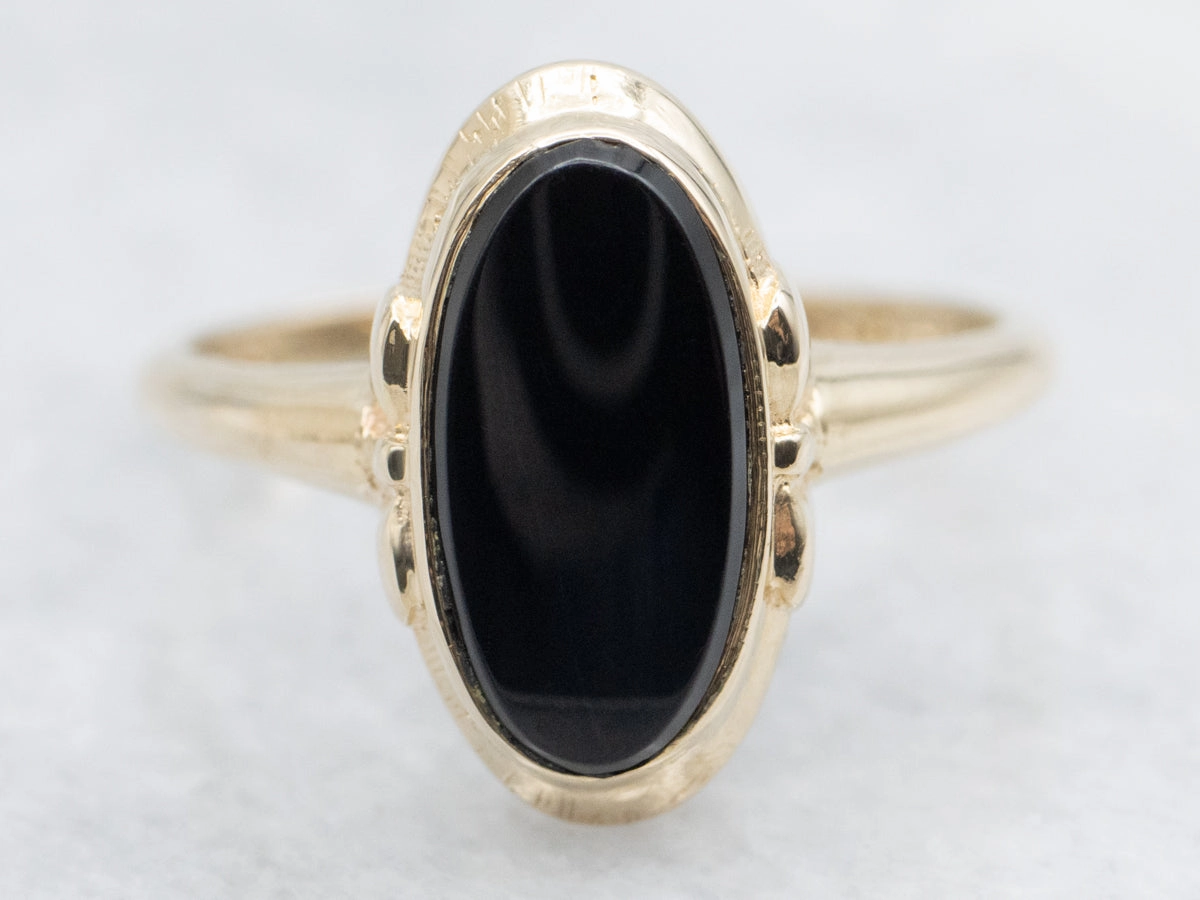 Vintage Gold Bezel Set Black Onyx Ring