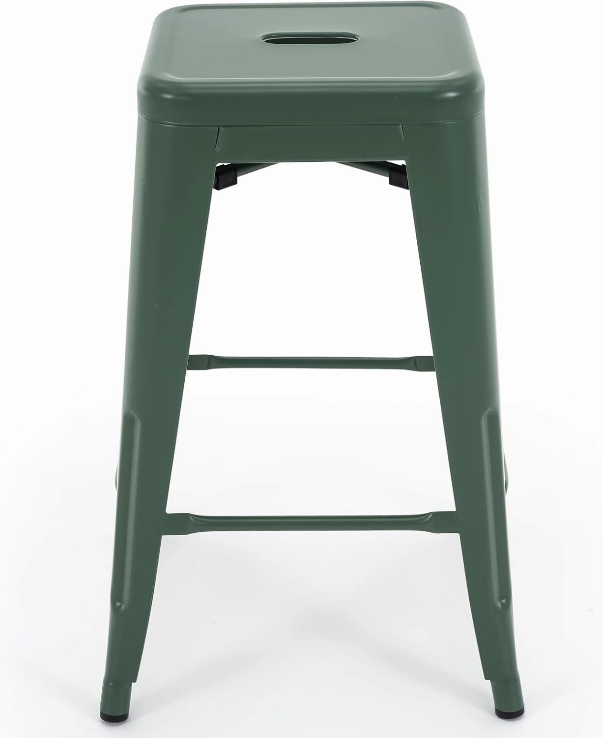 Vogue Furniture Direct 24 Inch Metal Bar Stools, Backless Counter Height Barstools, Indoor Outdoor Stackable Stools with Square Seat, Set of 2 (Dark Green)