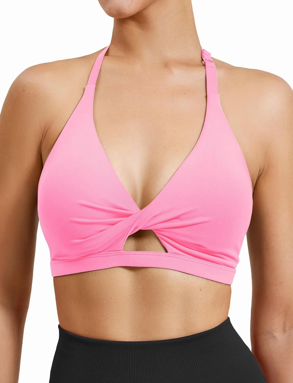 VOYJOY Workout Sports Bras for Women Padded Backless Strappy Fitness Wireless Gym Medium Impact Bra Yoga Crop Top