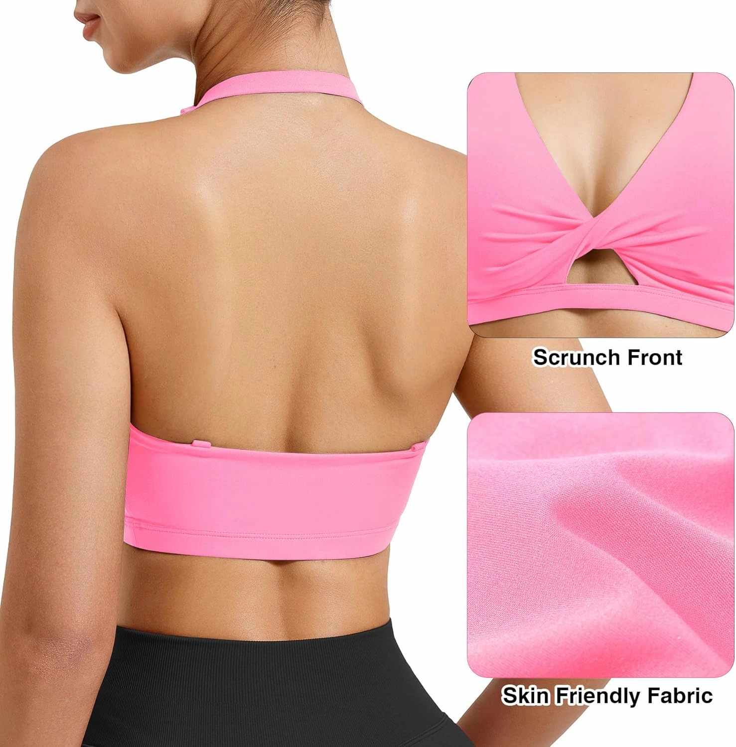 VOYJOY Workout Sports Bras for Women Padded Backless Strappy Fitness Wireless Gym Medium Impact Bra Yoga Crop Top