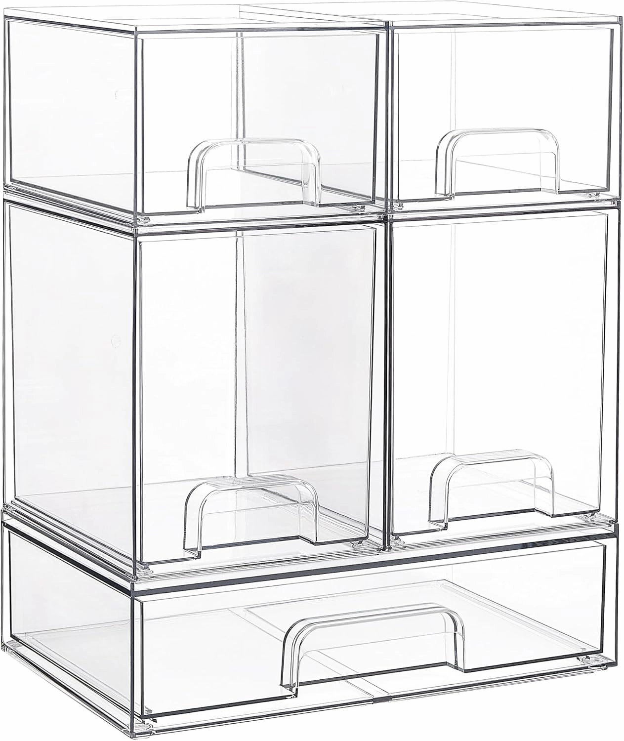 Vtopmart Stackable Storage Drawers Set of 5, Clear Plastic Organizer Bins for Beauty Supplies,Ideal for Vanity, Bathroom,Cabinet,Pantry Organization
