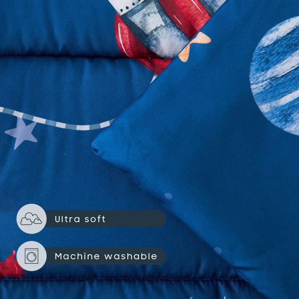 Wake In Cloud - Toddler Nap Mat with Pillow and Blanket, for Kids Boys in Kindergarten Daycare Preschool Pre K, Roll Up Sleeping Bag, Spaces Stars Planet Galaxy, Blue White Red, Standard