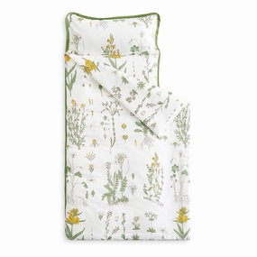Wake In Cloud - Toddler Nap Mat with Pillow and Blanket, 100% Cotton Fabric, for Kids Girls in Daycare Kindergarten Preschool, Floral Botanical Flowers, White Yellow Green, Extra Long