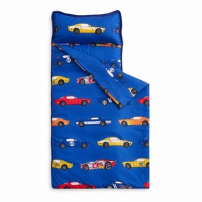 Wake In Cloud - Toddler Nap Mat with Pillow and Blanket, for Kids Boys in Kindergarten Daycare Preschool Pre K, Roll Up Sleeping Bag, Cars Vehicles Trains Airplanes, Blue, Standard