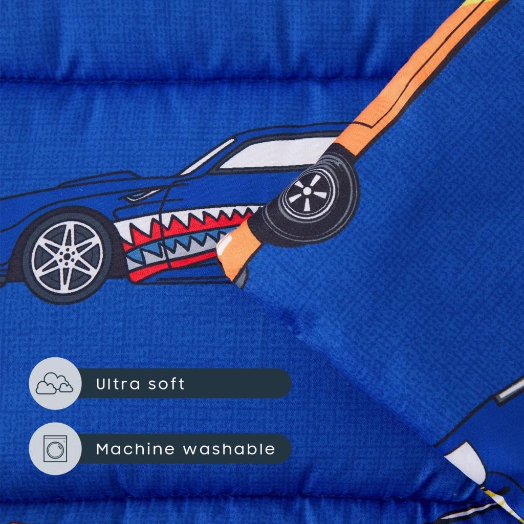 Wake In Cloud - Toddler Nap Mat with Pillow and Blanket, for Kids Boys in Kindergarten Daycare Preschool Pre K, Roll Up Sleeping Bag, Cars Vehicles Trains Airplanes, Blue, Standard