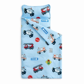 Wake In Cloud - Toddler Nap Mat with Pillow and Blanket, for Kids Boys in Kindergarten Daycare Preschool Pre K, Roll Up Sleeping Bag, Cars Vehicles Trains Airplanes, Light Blue, Standard