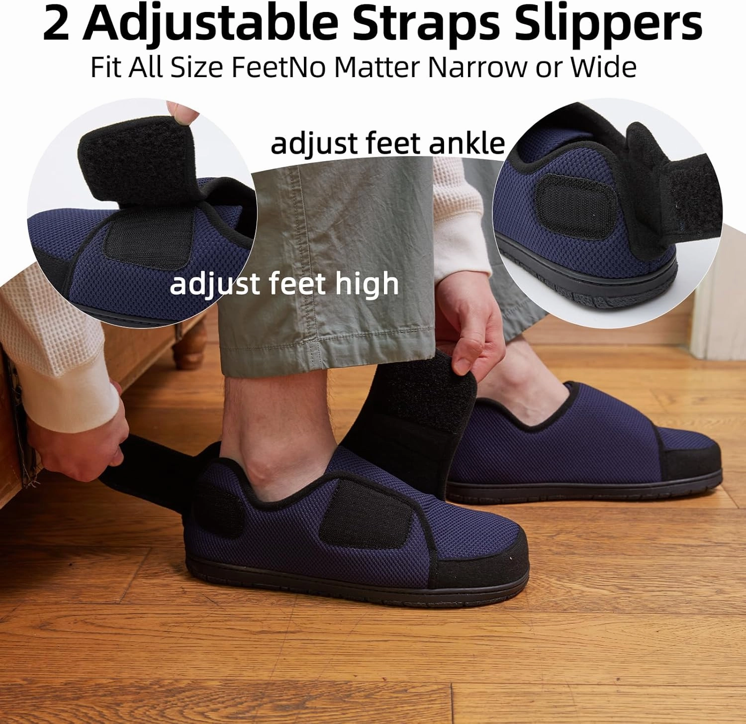 WALKFUN Memory Foam Diabetic House Shoes for Men Adjustable Indoor Outdoor Slippers