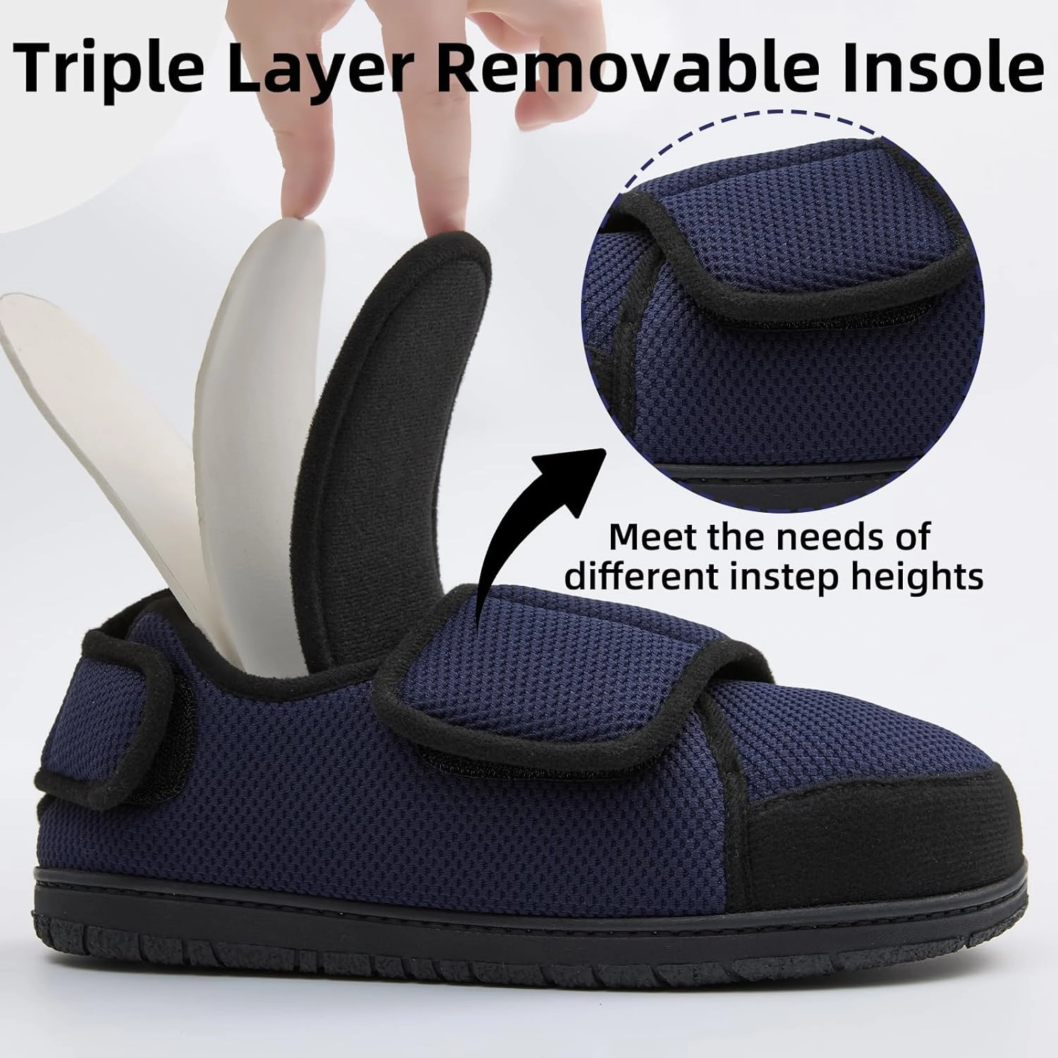 WALKFUN Memory Foam Diabetic House Shoes for Men Adjustable Indoor Outdoor Slippers