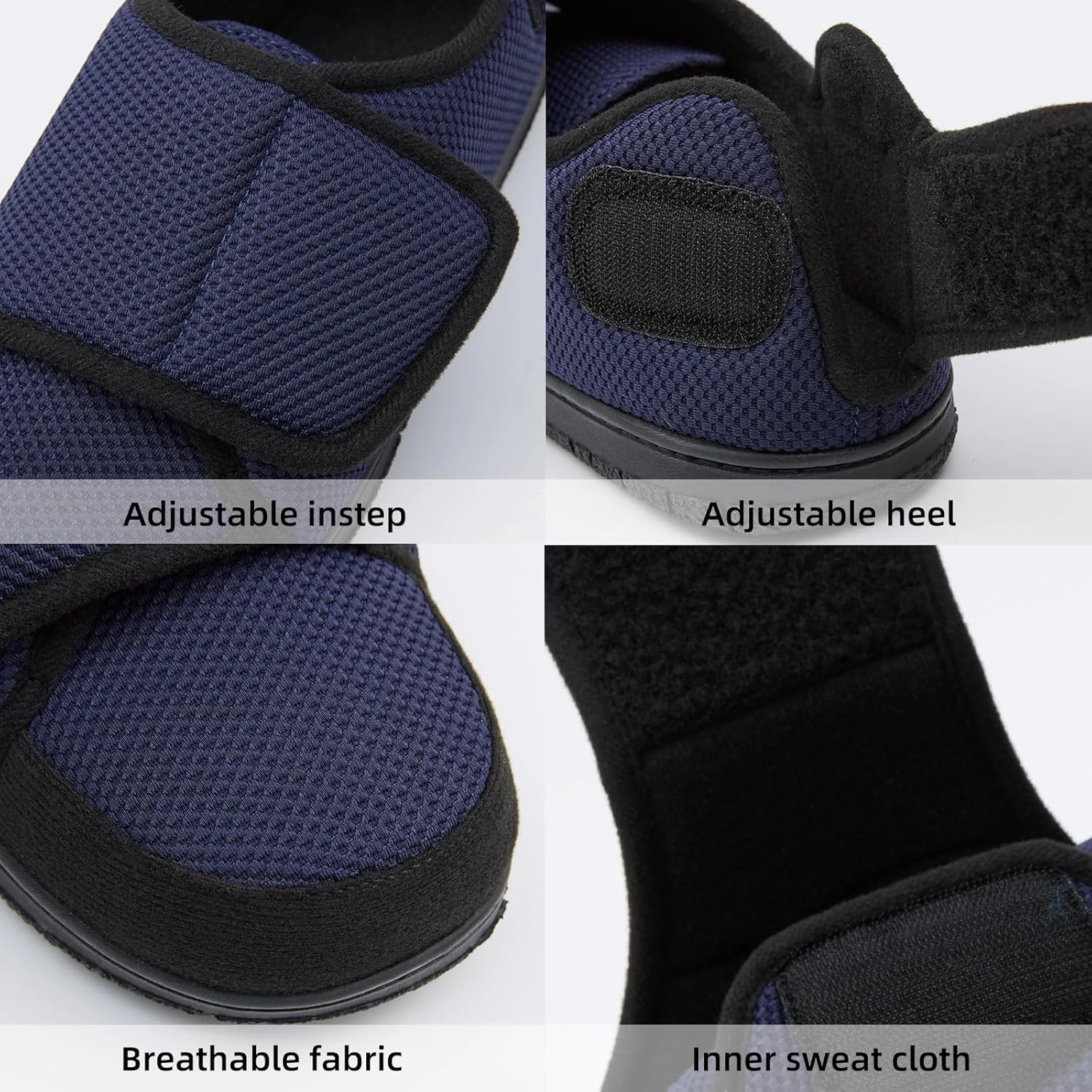 WALKFUN Memory Foam Diabetic House Shoes for Men Adjustable Indoor Outdoor Slippers