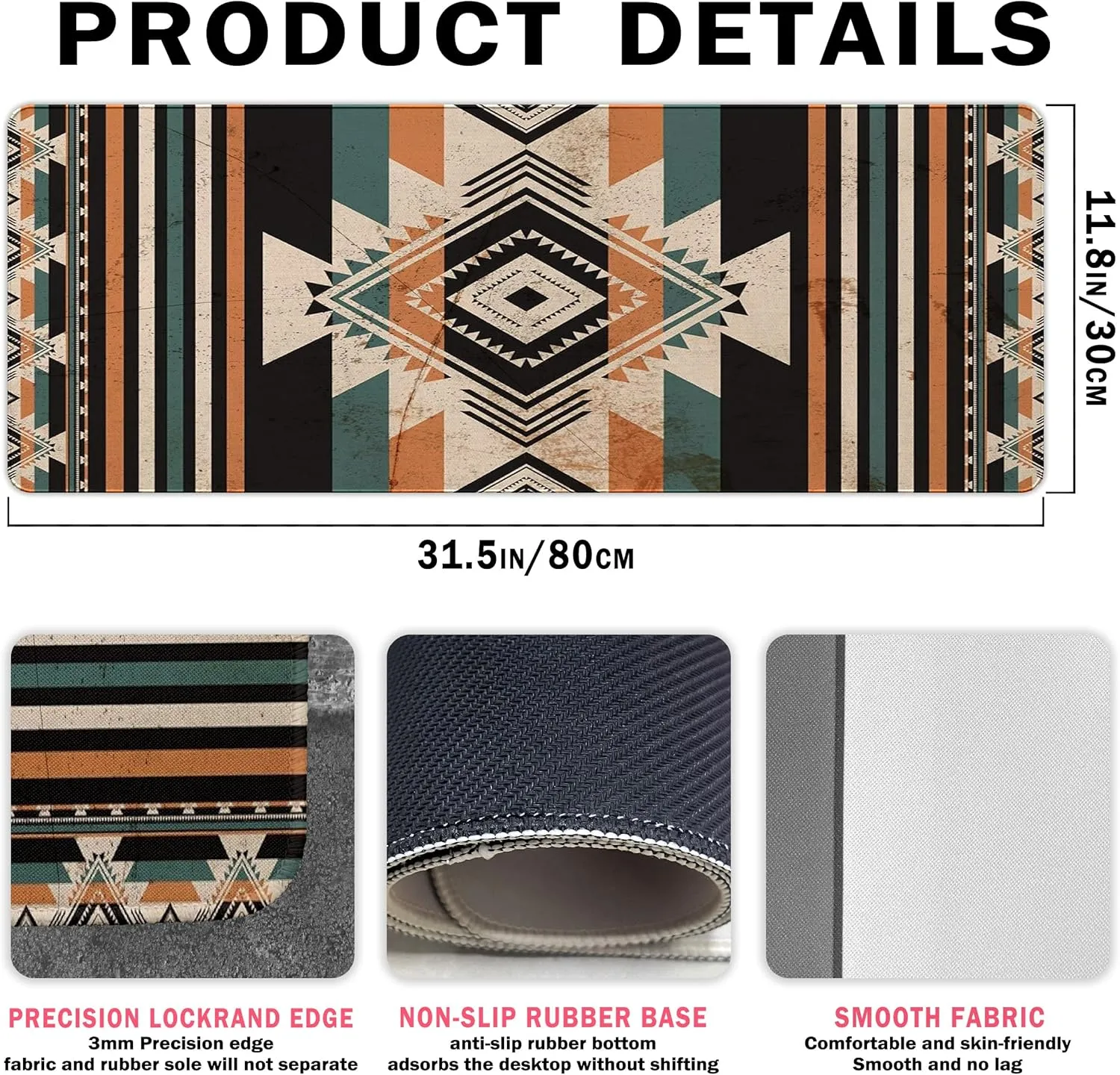 Western Desk Accessories Western Mouse Pads, Western Office Supplies Rug Mouse Pad for Computers, Boho Cowgirls Desk Matt for Desktop Cowboys Gaming Full Desk Computer Mat Retro XL Large 31.5x11.8