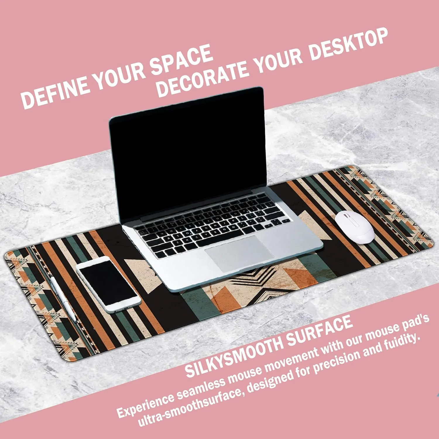 Western Desk Accessories Western Mouse Pads, Western Office Supplies Rug Mouse Pad for Computers, Boho Cowgirls Desk Matt for Desktop Cowboys Gaming Full Desk Computer Mat Retro XL Large 31.5x11.8