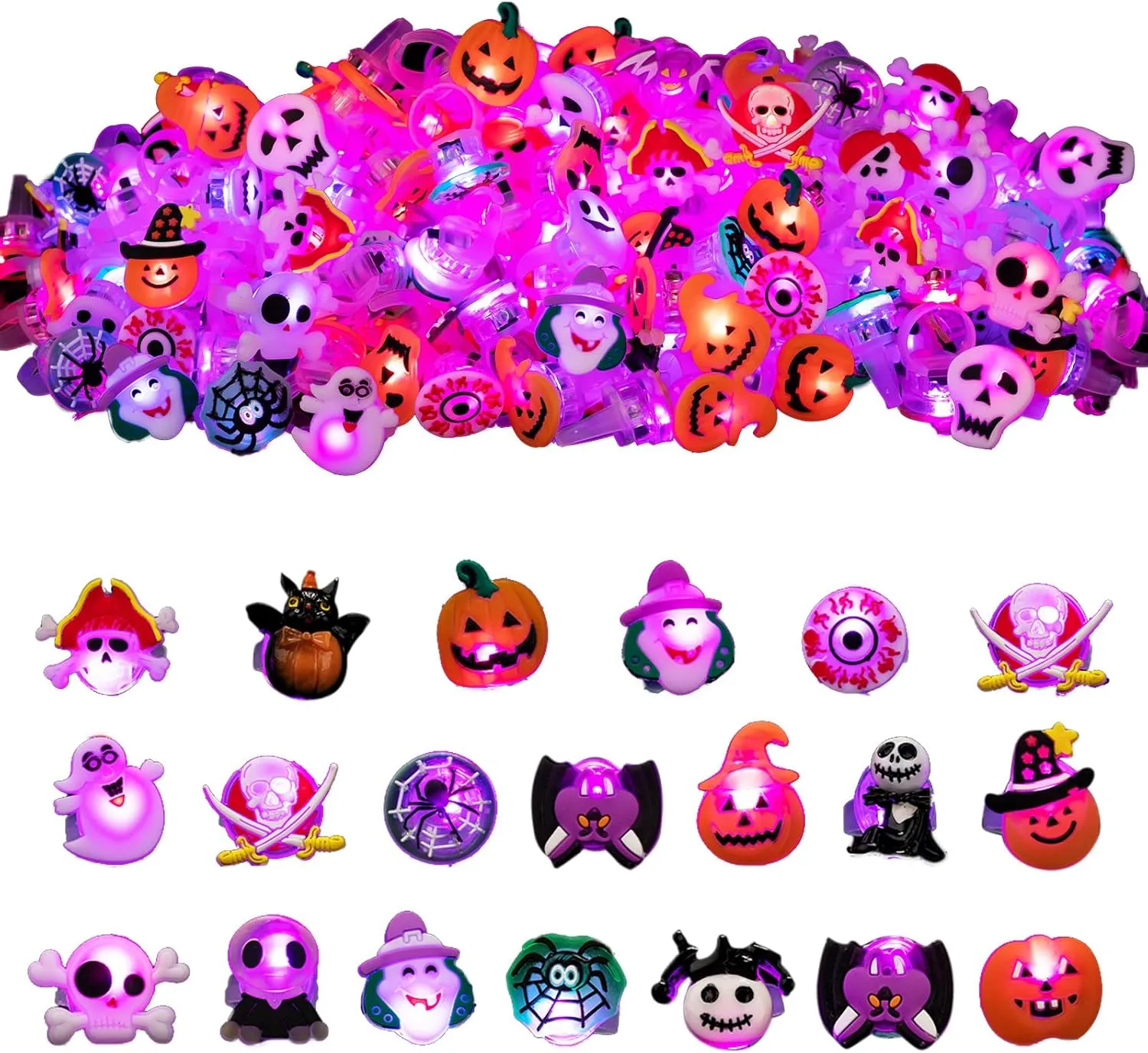 Wettarn 300 Pcs LED Flash Light Up Rings - Halloween Treat Bag Stuffers & Party Favors - Bulk Goodie Bag Fillers