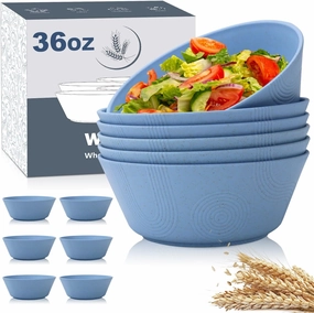 Wheat Straw Bowl Sets with Textured Pattern,6 PCS Unbreakable Cereal Bowl 36 OZ,Microwave and Dishwasher Safe Bowls,Soup Bowl Sets BPA Free for Salad (Sky-Blue