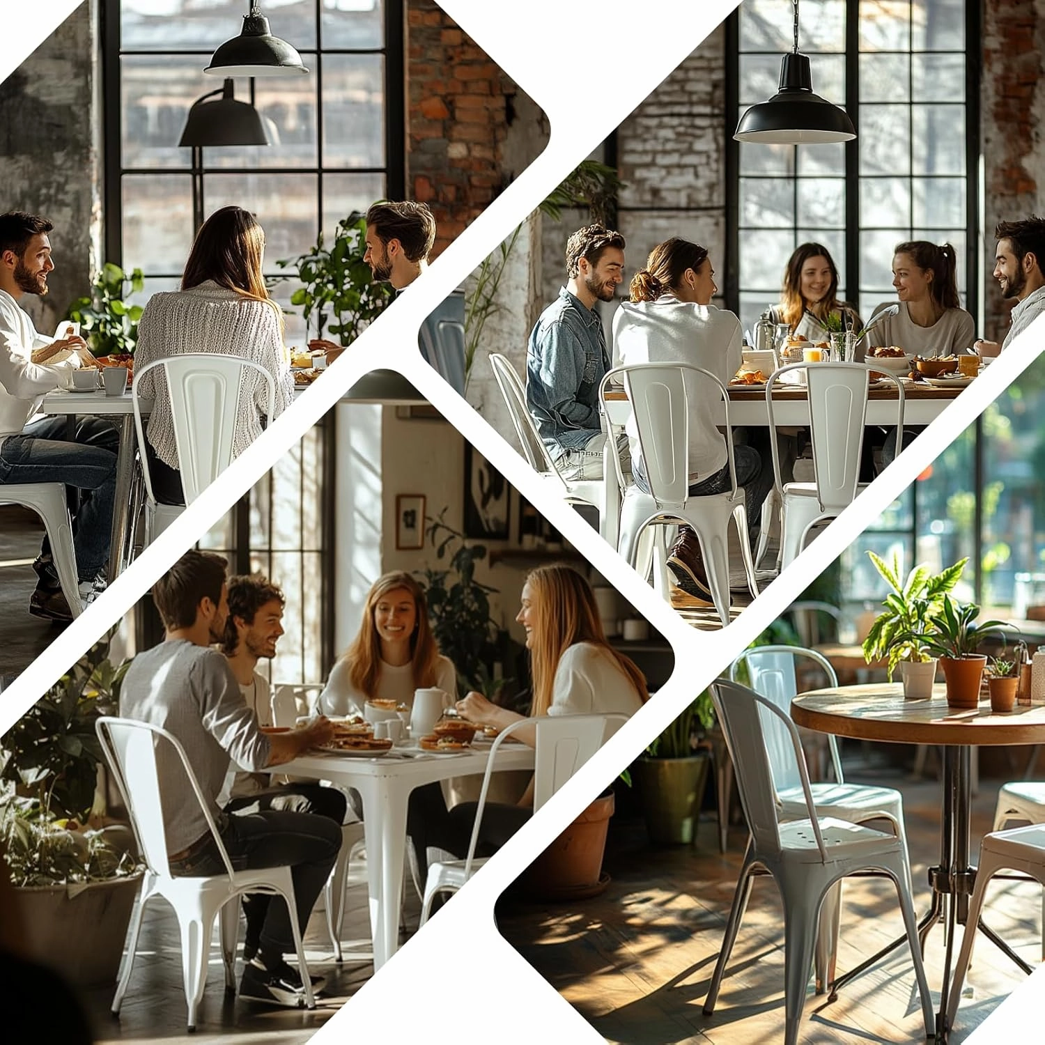 White Metal Dining Chairs Set of 2 with Wooden Seat Iron Stackable Industrial Tolix Style Outdoor Farmhouse Kitchen Cafe Arctic White Color