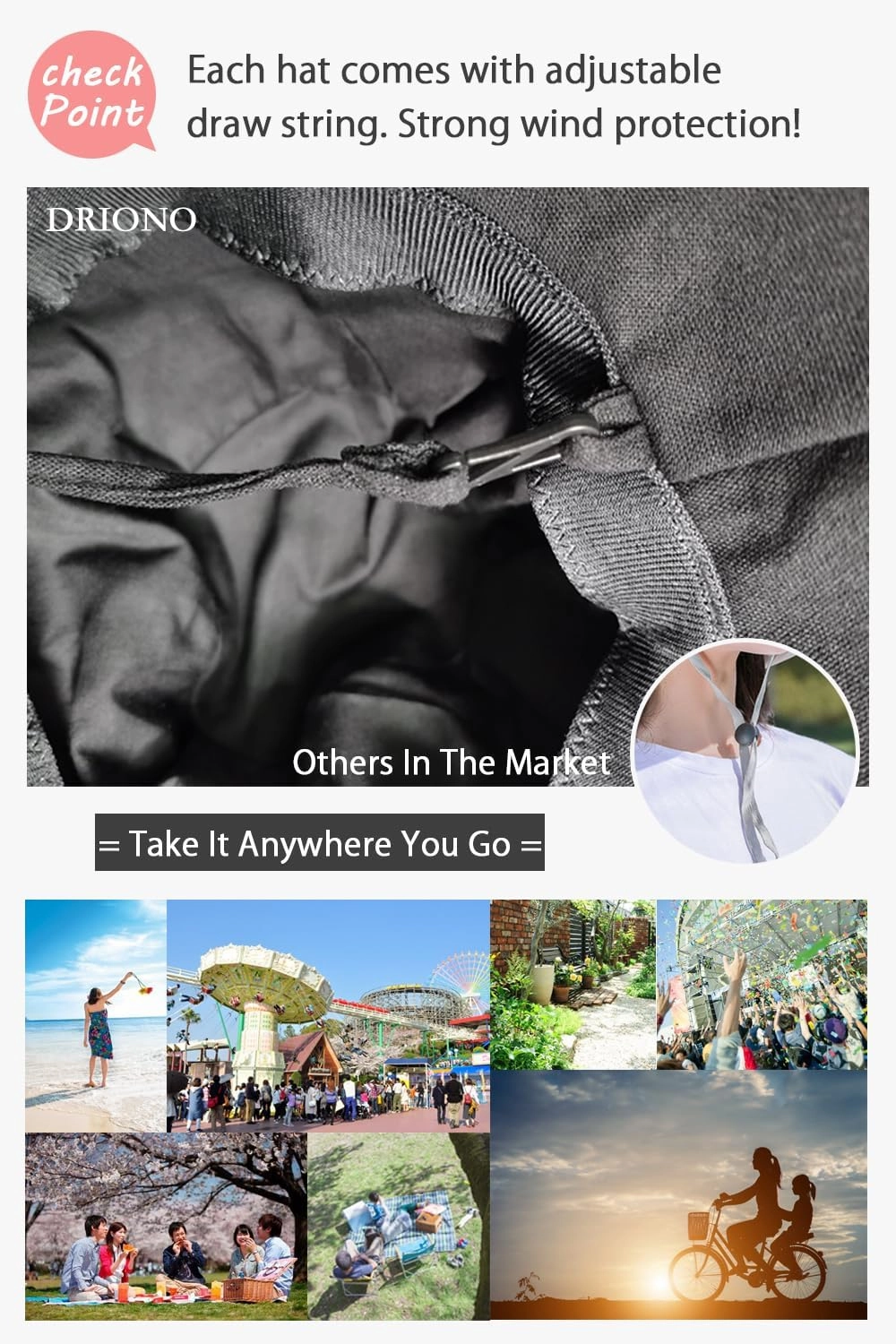 Wide Brim Bucket Hat - UPF50  Protection Travel Beach Sun Hat with Semi-Rigid Adjustable Foldable Brim