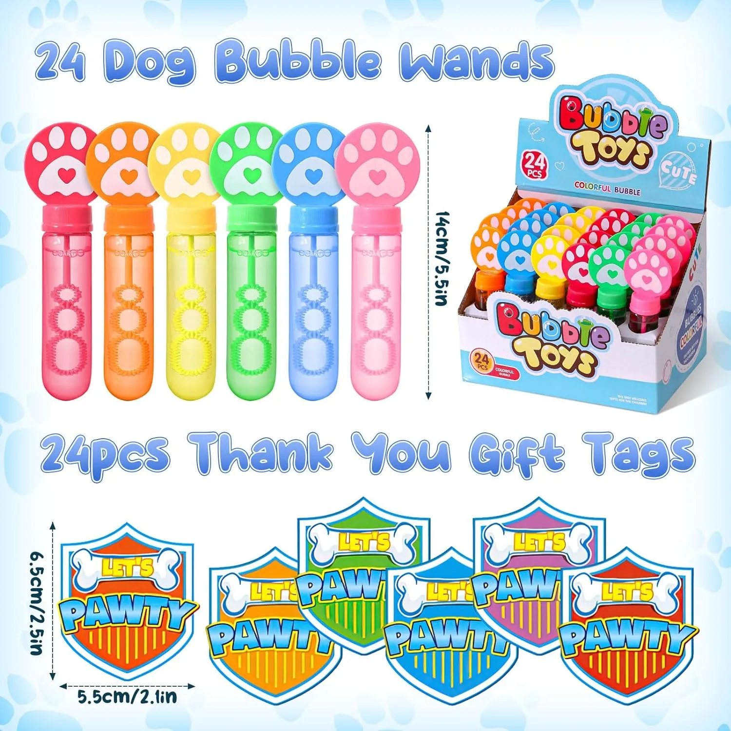 Winrayk Paw Print Bubble Wands for Kids Party Favors, 24 Large Cartoon Puppy Dog Bubbles Bulk with Gift Card, Easter Pinata Filler Goody Bag Stuffer Classroom Prize Summer Toy Girls Boys Birthday Gift