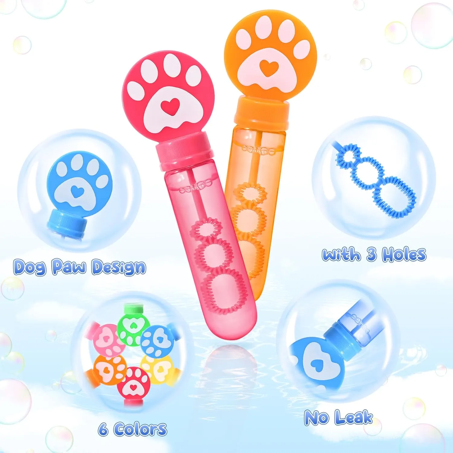 Winrayk Paw Print Bubble Wands for Kids Party Favors, 24 Large Cartoon Puppy Dog Bubbles Bulk with Gift Card, Easter Pinata Filler Goody Bag Stuffer Classroom Prize Summer Toy Girls Boys Birthday Gift