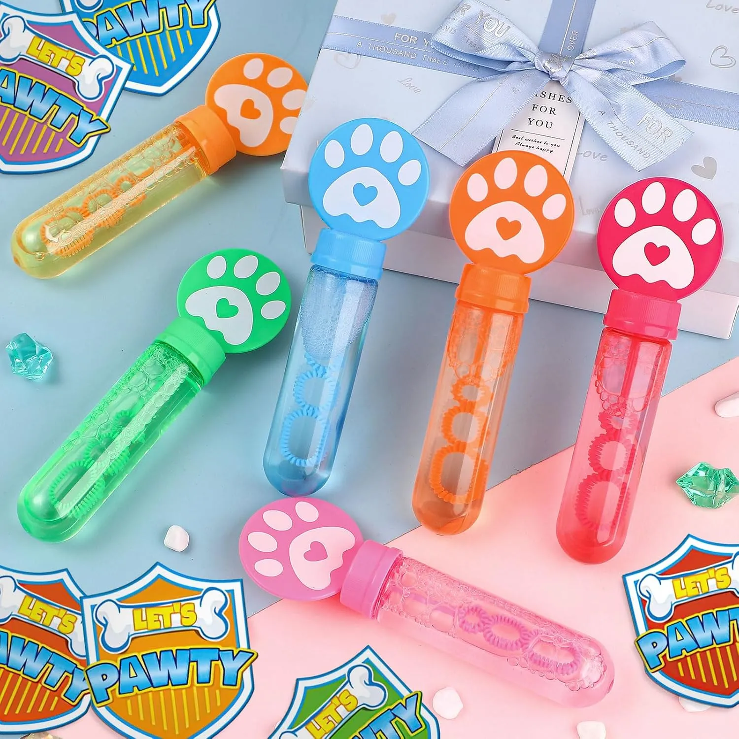Winrayk Paw Print Bubble Wands for Kids Party Favors, 24 Large Cartoon Puppy Dog Bubbles Bulk with Gift Card, Easter Pinata Filler Goody Bag Stuffer Classroom Prize Summer Toy Girls Boys Birthday Gift