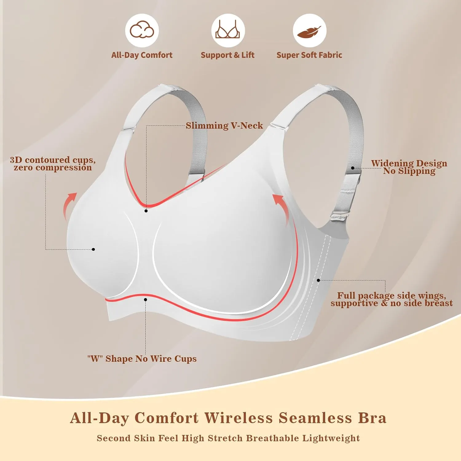 Wireless Bras for Women No Underwire Push Up Comfort Soft Bra Seamless Supportive Full Coverage Everyday Bras