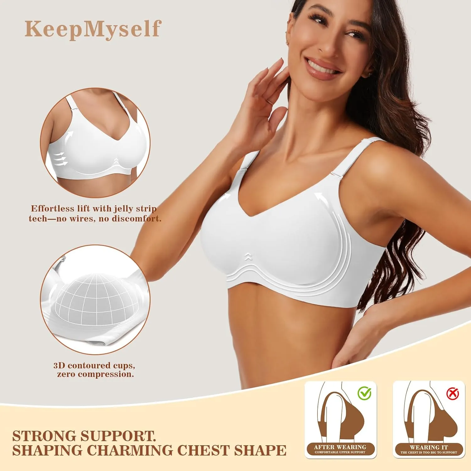 Wireless Bras for Women No Underwire Push Up Comfort Soft Bra Seamless Supportive Full Coverage Everyday Bras
