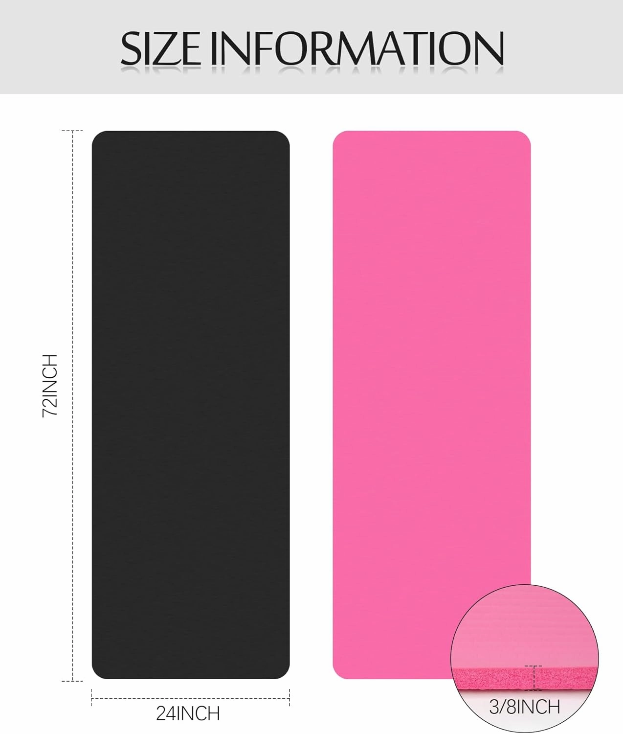 Woanger 2 Pack Yoga Mats (72x24) 3/8 Inch Thick Yoga Mat for Home Workout with Strap Non Slip for Women Men