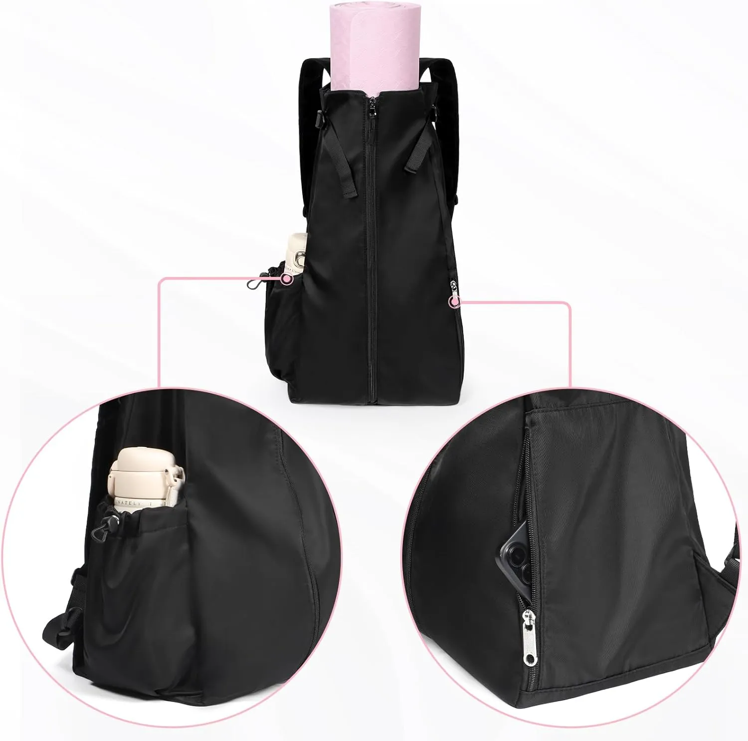 WOMACO Yoga Mat Bag, Adjustable Yogamat Blocks Carrier with Backpack Straps and Side Pockets, Top-Opening Yoga Backpack for Yoga Accessories