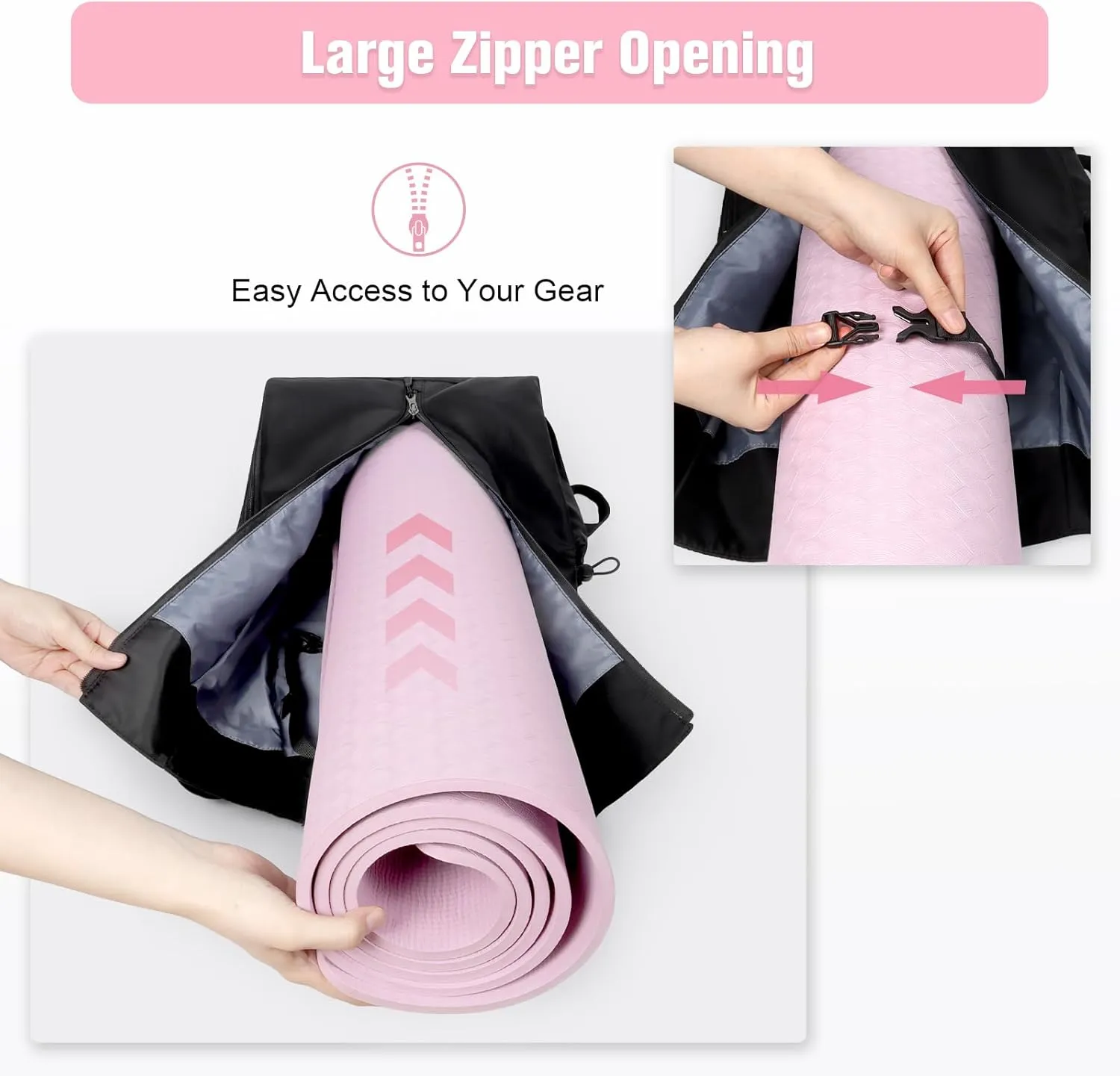 WOMACO Yoga Mat Bag, Adjustable Yogamat Blocks Carrier with Backpack Straps and Side Pockets, Top-Opening Yoga Backpack for Yoga Accessories