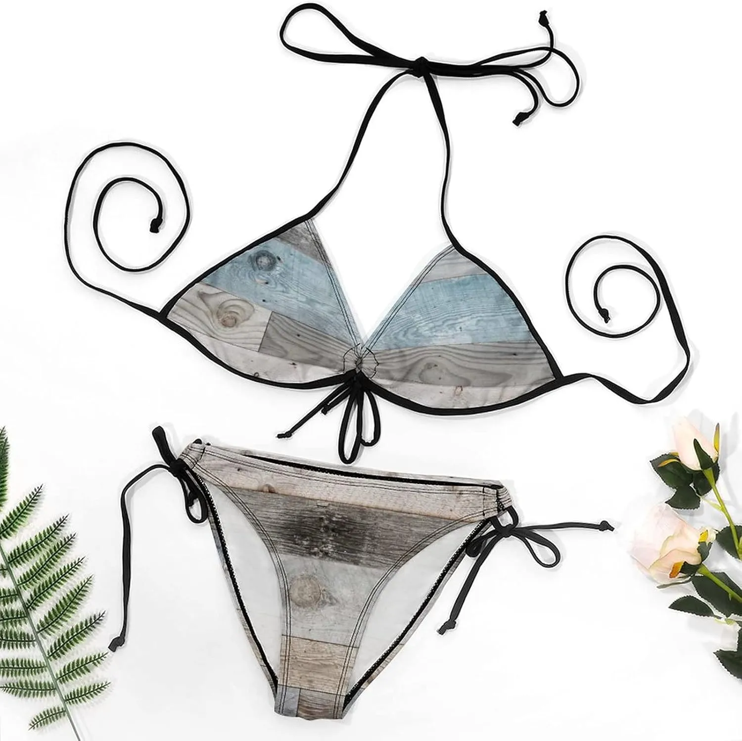 Women 2 PCS Halter Bikini Padded Swimwear Tie Side Triangle Bathing Suit