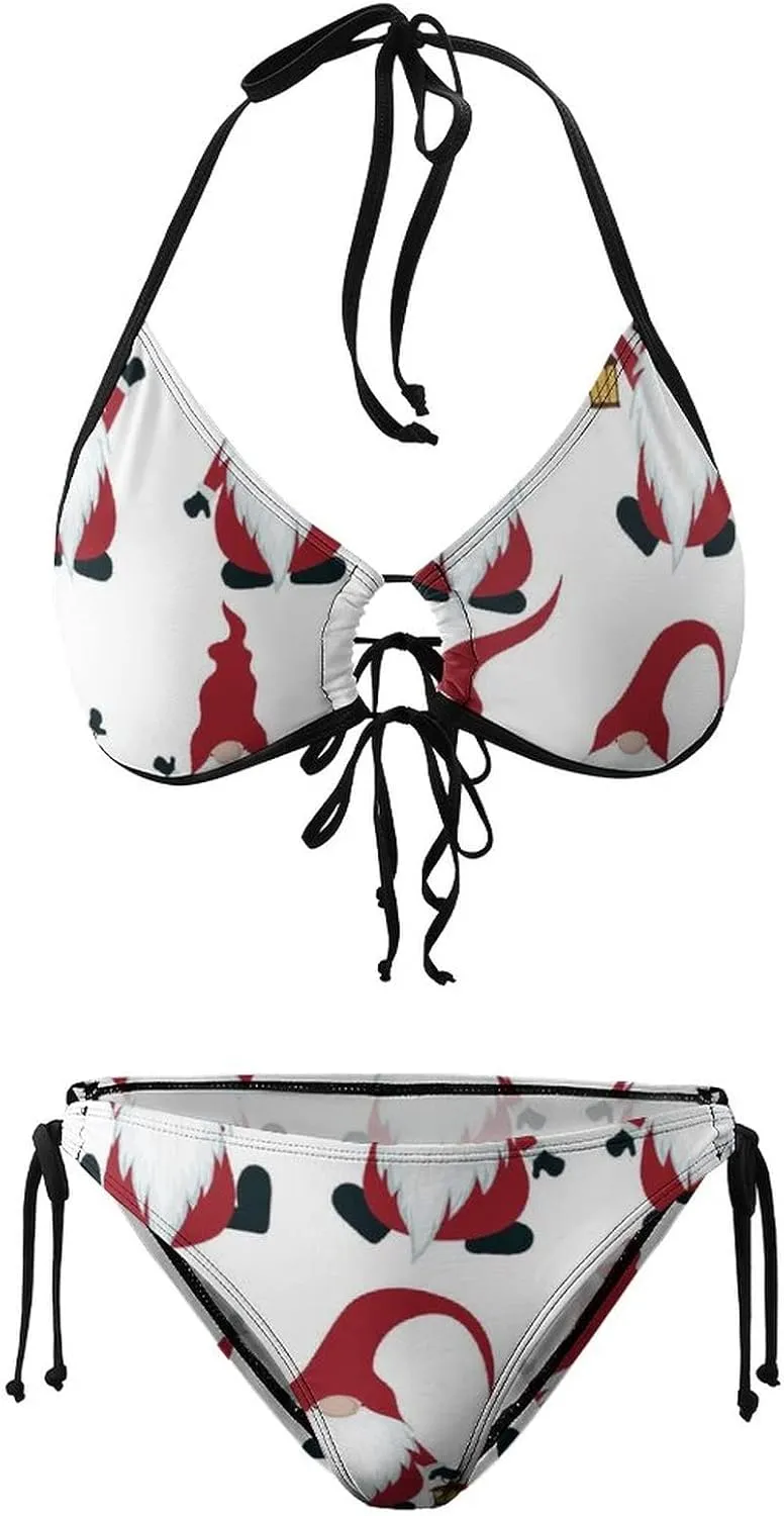Women 2 PCS Halter Bikini Padded Swimwear Tie Side Triangle Bathing Suit