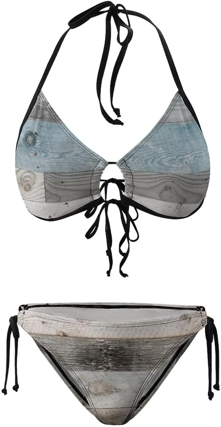 Women 2 PCS Halter Bikini Padded Swimwear Tie Side Triangle Bathing Suit