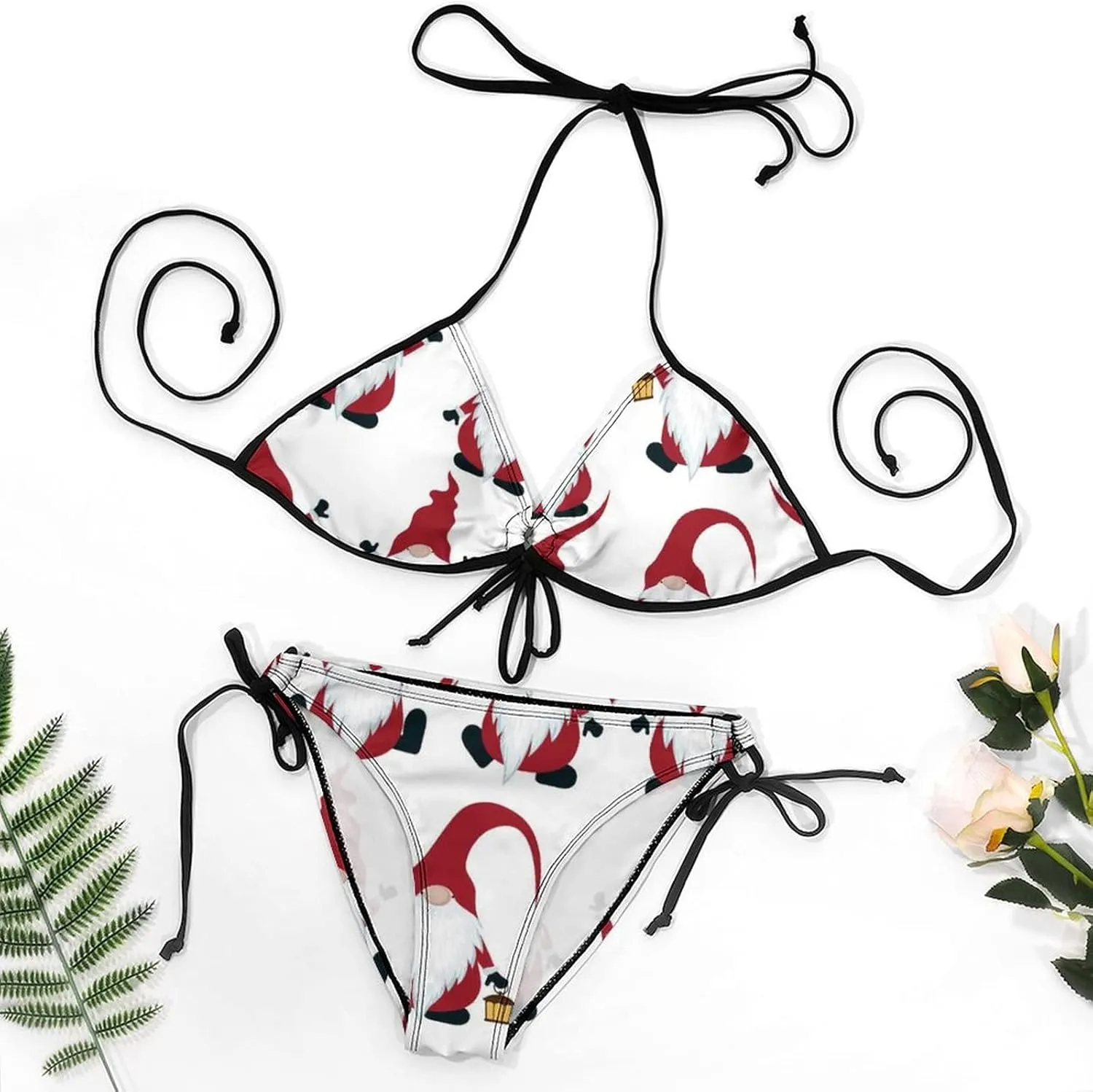 Women 2 PCS Halter Bikini Padded Swimwear Tie Side Triangle Bathing Suit