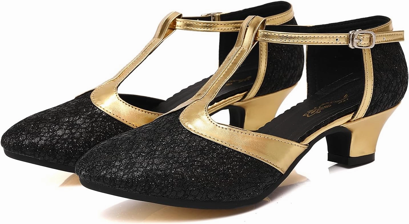 Women's Glitter Dance Shoes Flapper Gatsby 1920s Shoes Latin Tango Salsa Ballroom Heels
