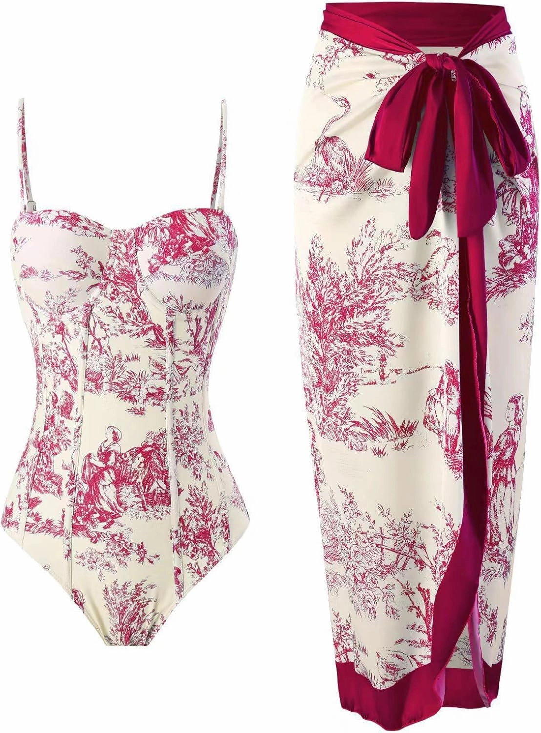 Women's One-Piece Swimsuit Swim Suits Skirt with Cover Up Sexy Fashion Retro Flower Print Beach Wrap Skirts Swimwear