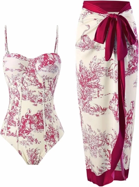 Women's One-Piece Swimsuit Swim Suits Skirt with Cover Up Sexy Fashion Retro Flower Print Beach Wrap Skirts Swimwear